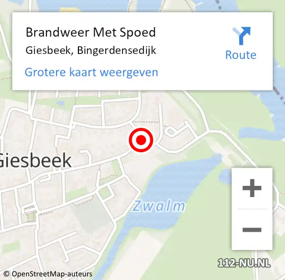 Locatie op kaart van de 112 melding: Brandweer Met Spoed Naar Giesbeek, Bingerdensedijk op 17 december 2019 18:46