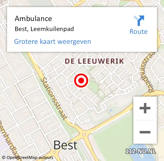 Locatie op kaart van de 112 melding: Ambulance Best, Leemkuilenpad op 17 december 2019 18:50