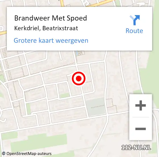 Locatie op kaart van de 112 melding: Brandweer Met Spoed Naar Kerkdriel, Beatrixstraat op 17 december 2019 19:34