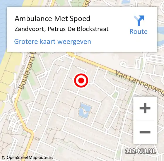 Locatie op kaart van de 112 melding: Ambulance Met Spoed Naar Zandvoort, Petrus De Blockstraat op 17 december 2019 22:14