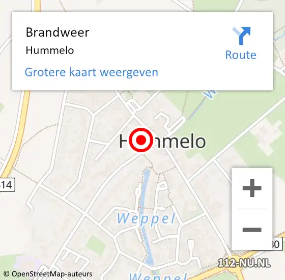 Locatie op kaart van de 112 melding: Brandweer Hummelo op 17 december 2019 23:10