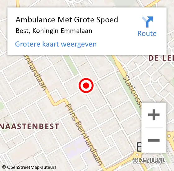 Locatie op kaart van de 112 melding: Ambulance Met Grote Spoed Naar Best, Koningin Emmalaan op 17 december 2019 23:28