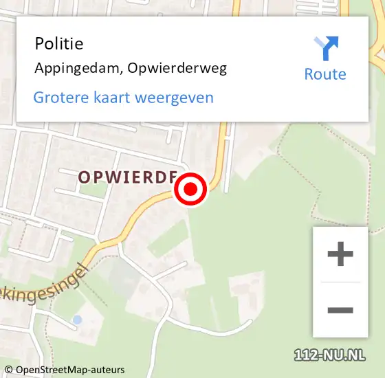 Locatie op kaart van de 112 melding: Politie Appingedam, Opwierderweg op 18 december 2019 02:19