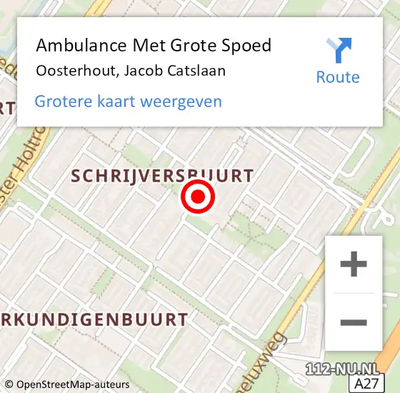 Locatie op kaart van de 112 melding: Ambulance Met Grote Spoed Naar Oosterhout nb, Jacob Catslaan op 18 december 2019 04:06