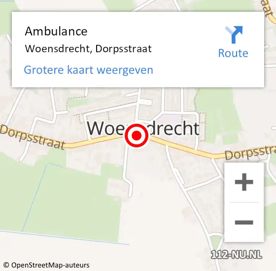 Locatie op kaart van de 112 melding: Ambulance Woensdrecht, Dorpsstraat op 18 december 2019 08:08