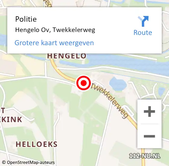 Locatie op kaart van de 112 melding: Politie Hengelo Ov, Twekkelerweg op 18 december 2019 08:35