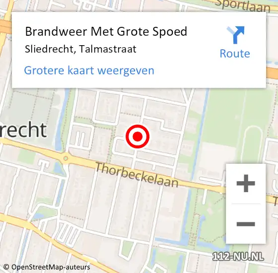 Locatie op kaart van de 112 melding: Brandweer Met Grote Spoed Naar Sliedrecht, Talmastraat op 18 december 2019 09:34