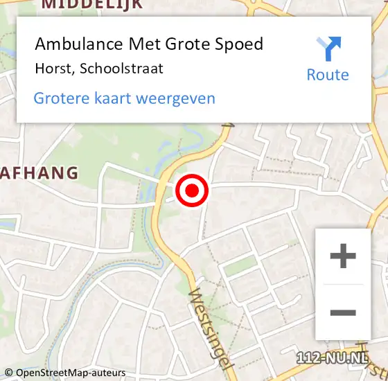 Locatie op kaart van de 112 melding: Ambulance Met Grote Spoed Naar Horst, Schoolstraat op 18 december 2019 10:33