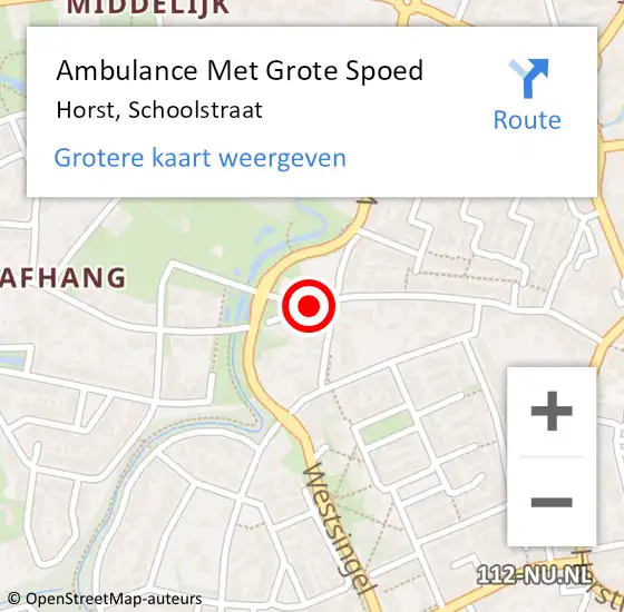 Locatie op kaart van de 112 melding: Ambulance Met Grote Spoed Naar Horst, Schoolstraat op 18 december 2019 10:36