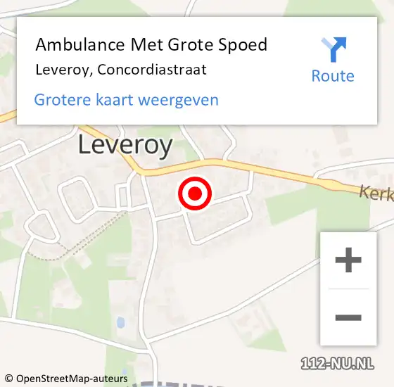 Locatie op kaart van de 112 melding: Ambulance Met Grote Spoed Naar Leveroy, Concordiastraat op 18 december 2019 10:50