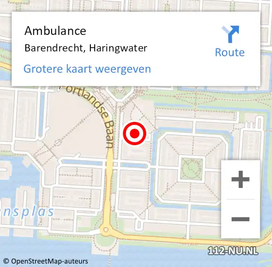 Locatie op kaart van de 112 melding: Ambulance Barendrecht, Haringwater op 18 december 2019 11:14