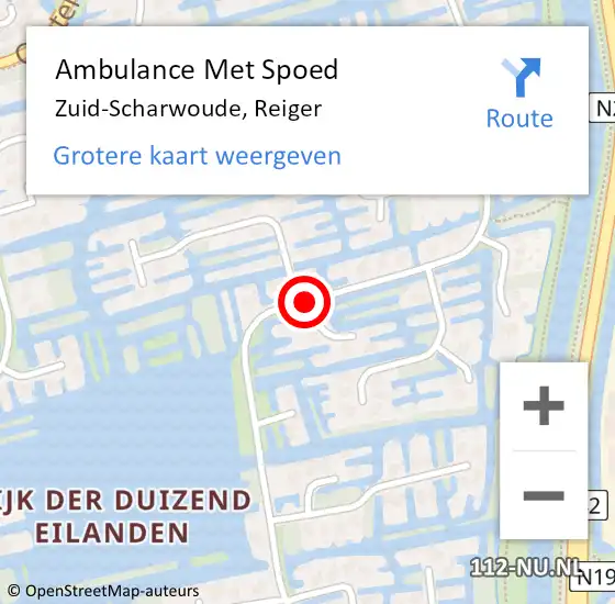 Locatie op kaart van de 112 melding: Ambulance Met Spoed Naar Zuid-Scharwoude, Reiger op 18 december 2019 11:26