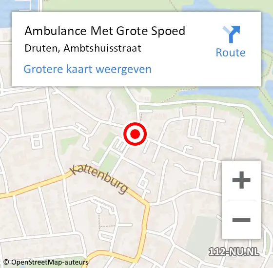 Locatie op kaart van de 112 melding: Ambulance Met Grote Spoed Naar Druten, Ambtshuisstraat op 18 december 2019 11:27