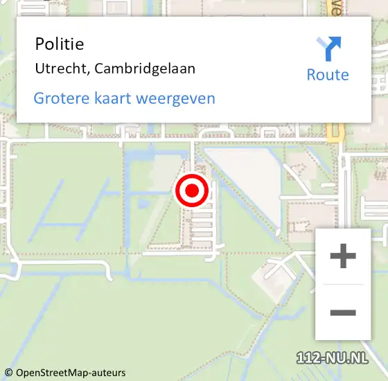 Locatie op kaart van de 112 melding: Politie Utrecht, Cambridgelaan op 18 december 2019 12:42