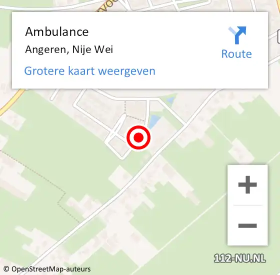 Locatie op kaart van de 112 melding: Ambulance Angeren, Nije Wei op 18 december 2019 13:08