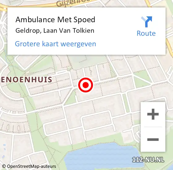 Locatie op kaart van de 112 melding: Ambulance Met Spoed Naar Geldrop, Laan van Tolkien op 18 december 2019 14:43