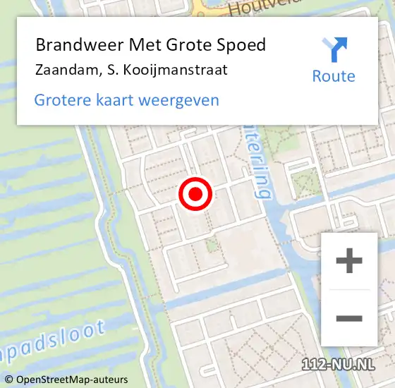 Locatie op kaart van de 112 melding: Brandweer Met Grote Spoed Naar Zaandam, S. Kooijmanstraat op 18 december 2019 15:17