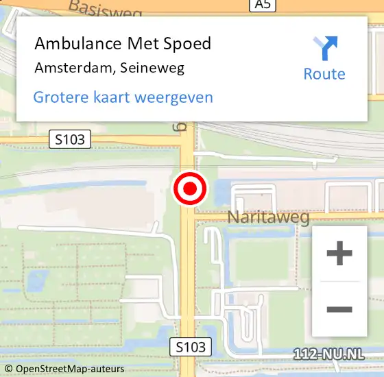 Locatie op kaart van de 112 melding: Ambulance Met Spoed Naar Amsterdam, Seineweg op 18 december 2019 15:59