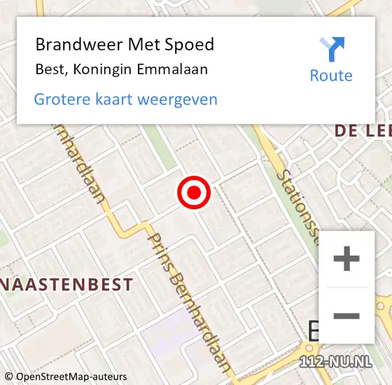 Locatie op kaart van de 112 melding: Brandweer Met Spoed Naar Best, Koningin Emmalaan op 18 december 2019 16:22