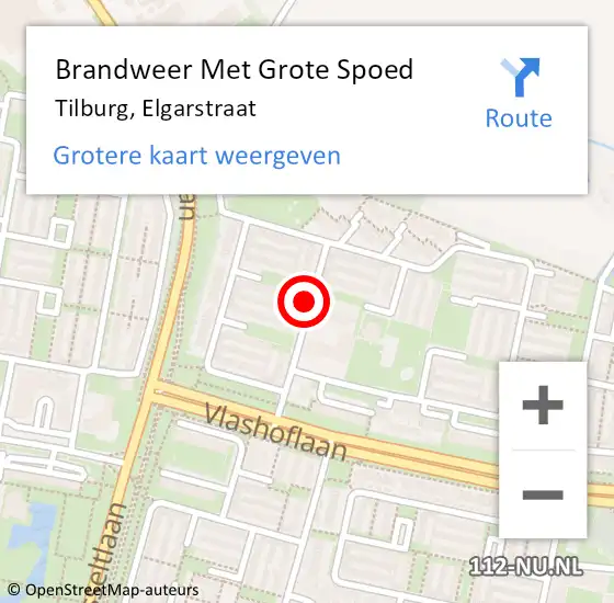 Locatie op kaart van de 112 melding: Brandweer Met Grote Spoed Naar Tilburg, Elgarstraat op 18 december 2019 16:39