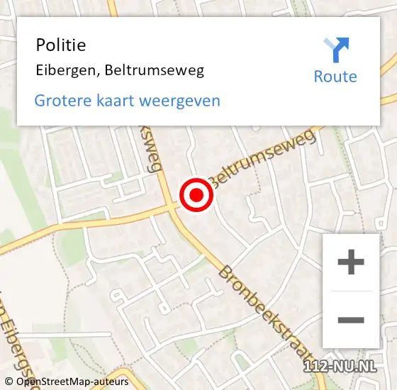 Locatie op kaart van de 112 melding: Politie Eibergen, Beltrumseweg op 18 december 2019 16:57