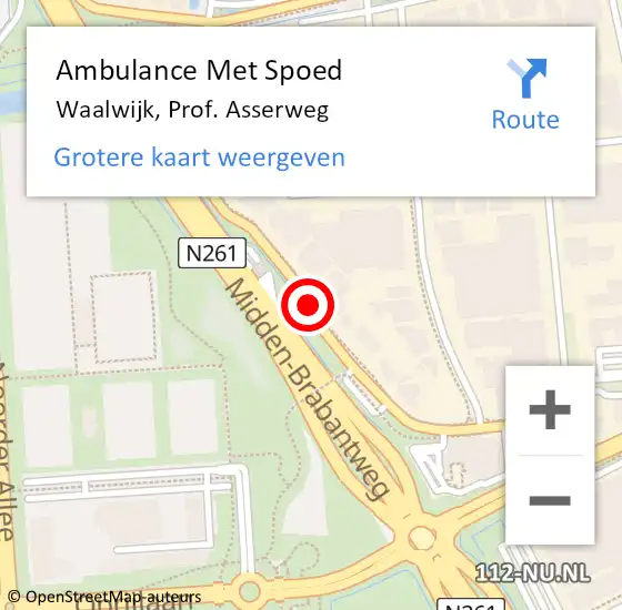 Locatie op kaart van de 112 melding: Ambulance Met Spoed Naar Waalwijk, Prof. Asserweg op 18 december 2019 17:45