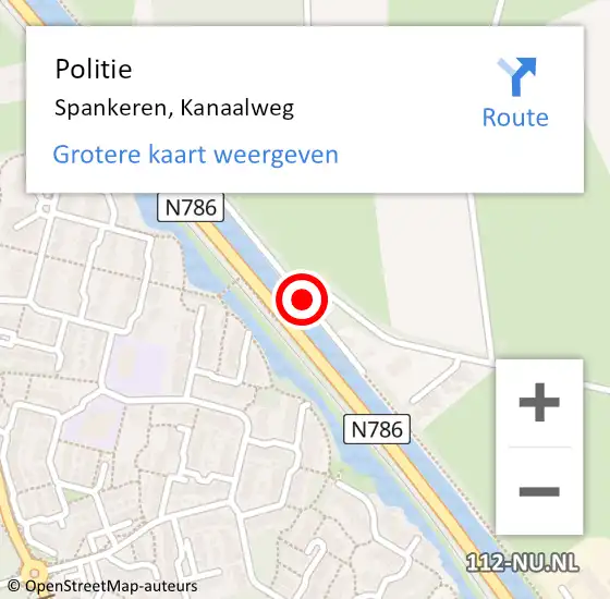 Locatie op kaart van de 112 melding: Politie Spankeren, Kanaalweg op 18 december 2019 19:22