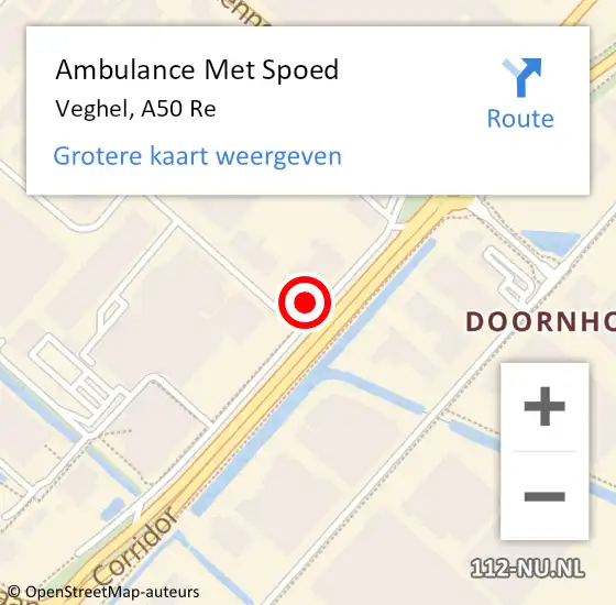 Locatie op kaart van de 112 melding: Ambulance Met Spoed Naar Veghel, A50 Re op 18 december 2019 19:25