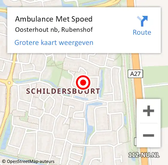 Locatie op kaart van de 112 melding: Ambulance Met Spoed Naar Oosterhout nb, Rubenshof op 18 december 2019 20:21