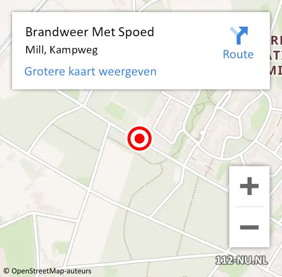 Locatie op kaart van de 112 melding: Brandweer Met Spoed Naar Mill, Kampweg op 18 december 2019 21:43