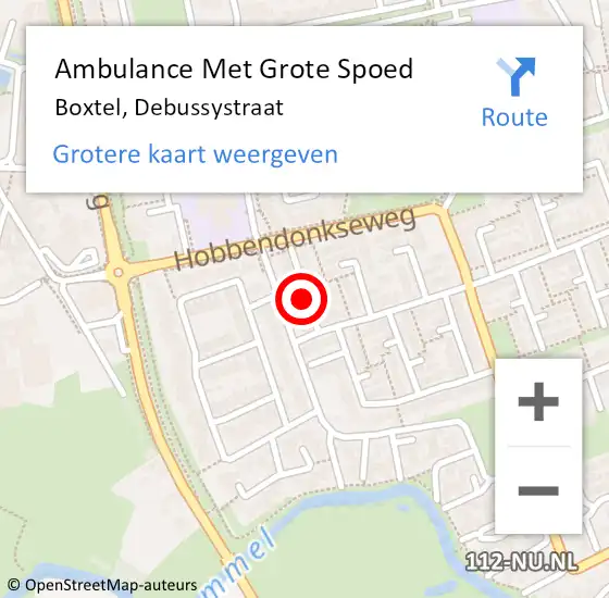 Locatie op kaart van de 112 melding: Ambulance Met Grote Spoed Naar Boxtel, Debussystraat op 19 december 2019 00:36