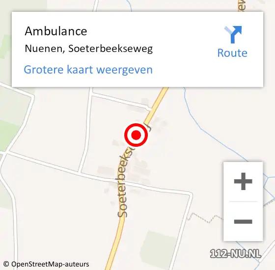 Locatie op kaart van de 112 melding: Ambulance Nuenen, Soeterbeekseweg op 19 december 2019 04:18