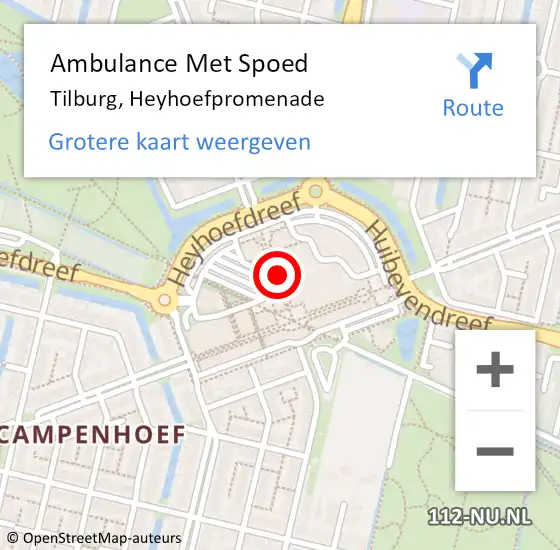 Locatie op kaart van de 112 melding: Ambulance Met Spoed Naar Tilburg, Heyhoefpromenade op 19 december 2019 06:19