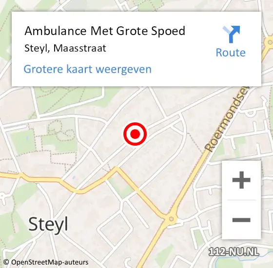 Locatie op kaart van de 112 melding: Ambulance Met Grote Spoed Naar Steyl, Maasstraat op 19 december 2019 09:24