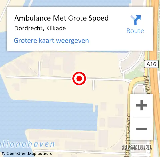 Locatie op kaart van de 112 melding: Ambulance Met Grote Spoed Naar Dordrecht, Kilkade op 19 december 2019 09:58