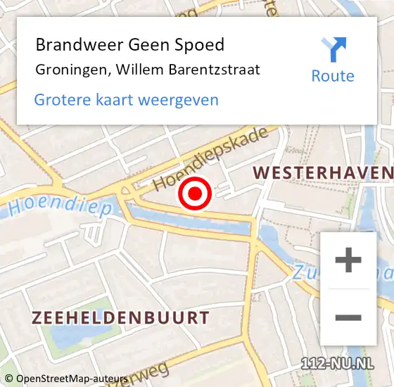 Locatie op kaart van de 112 melding: Brandweer Geen Spoed Naar Groningen, Willem Barentzstraat op 19 december 2019 11:10