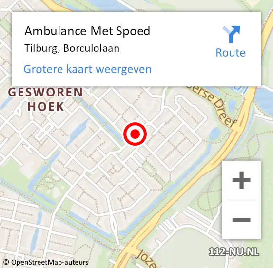 Locatie op kaart van de 112 melding: Ambulance Met Spoed Naar Tilburg, Borculolaan op 19 december 2019 12:21