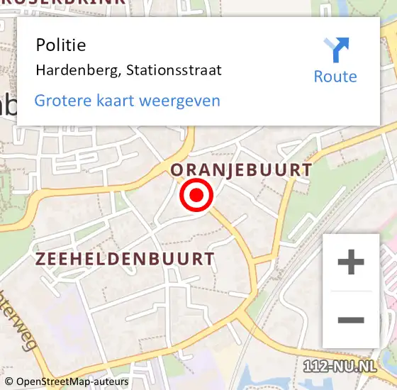 Locatie op kaart van de 112 melding: Politie Hardenberg, Stationsstraat op 19 december 2019 12:55
