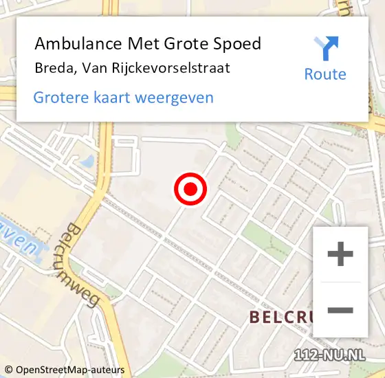 Locatie op kaart van de 112 melding: Ambulance Met Grote Spoed Naar Breda, Van Rijckevorselstraat op 19 december 2019 13:00