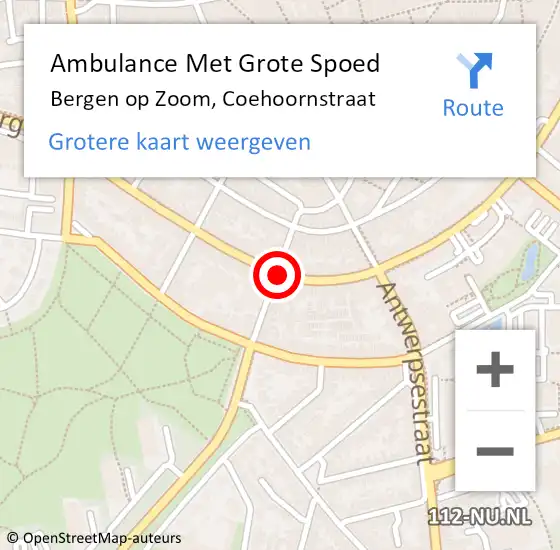 Locatie op kaart van de 112 melding: Ambulance Met Grote Spoed Naar Bergen op Zoom, Coehoornstraat op 19 december 2019 13:52