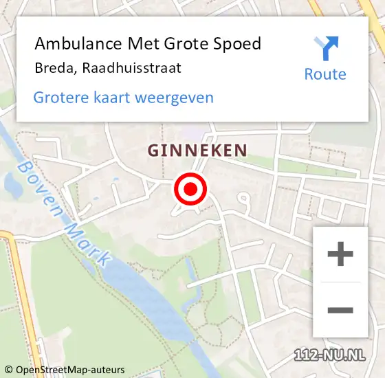Locatie op kaart van de 112 melding: Ambulance Met Grote Spoed Naar Breda, Raadhuisstraat op 19 december 2019 14:51