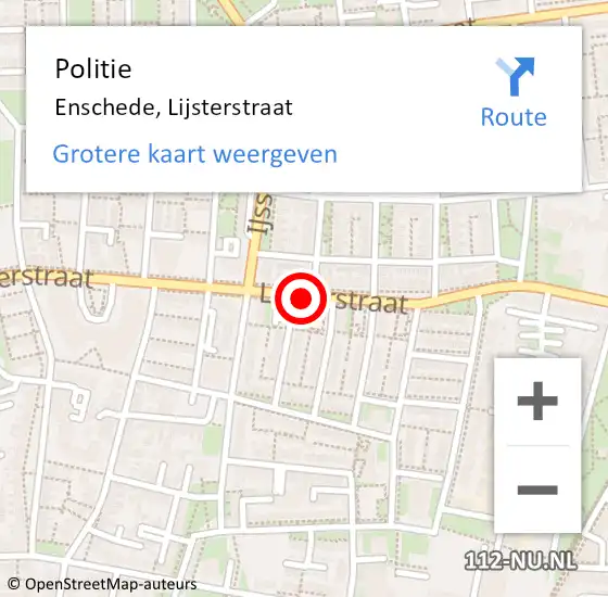 Locatie op kaart van de 112 melding: Politie Enschede, Lijsterstraat op 19 december 2019 15:20