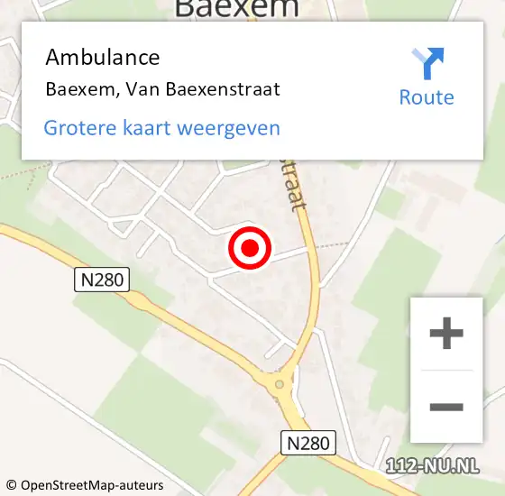 Locatie op kaart van de 112 melding: Ambulance Baexem, Van Baexenstraat op 23 april 2014 12:38