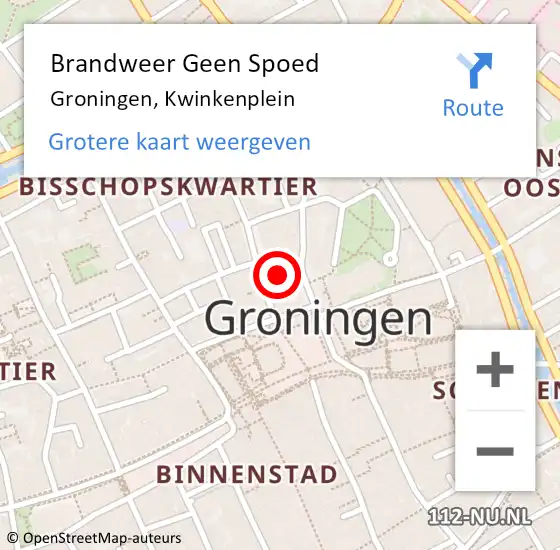 Locatie op kaart van de 112 melding: Brandweer Geen Spoed Naar Groningen, Kwinkenplein op 19 december 2019 18:51