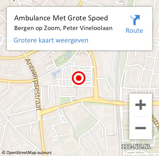 Locatie op kaart van de 112 melding: Ambulance Met Grote Spoed Naar Bergen op Zoom, Peter Vineloolaan op 19 december 2019 20:19