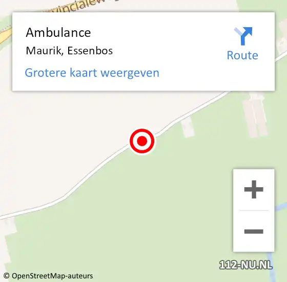 Locatie op kaart van de 112 melding: Ambulance Maurik, Essenbos op 19 december 2019 20:19