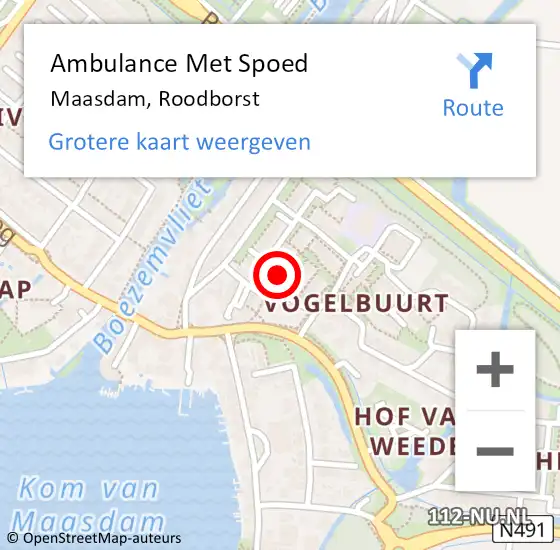 Locatie op kaart van de 112 melding: Ambulance Met Spoed Naar Maasdam, Roodborst op 19 december 2019 21:53