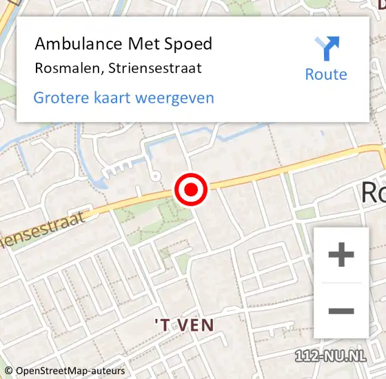 Locatie op kaart van de 112 melding: Ambulance Met Spoed Naar Rosmalen, Striensestraat op 20 december 2019 04:48