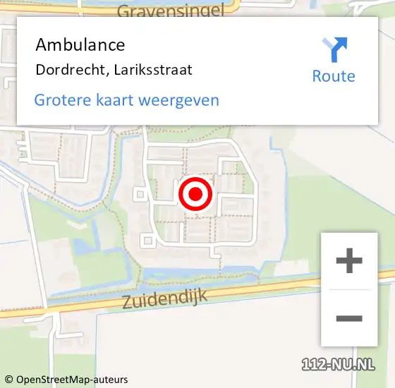Locatie op kaart van de 112 melding: Ambulance Dordrecht, Lariksstraat op 20 december 2019 07:41