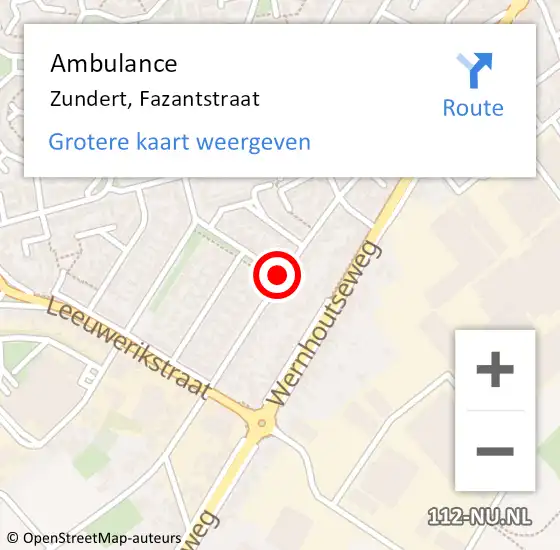 Locatie op kaart van de 112 melding: Ambulance Zundert, Fazantstraat op 20 december 2019 08:37